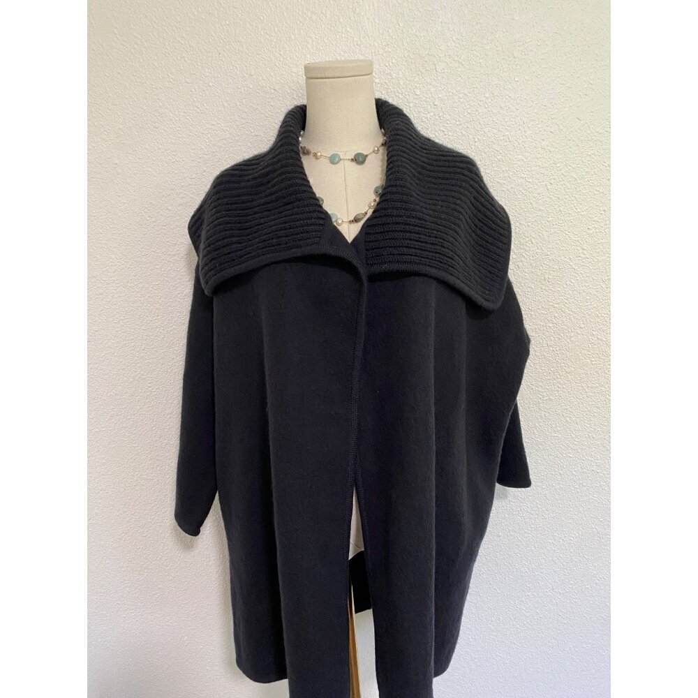 Vince Black Wool Ribbed Collar Open Front Poncho Coat Small Quiet Luxury - Picture 2 of 13